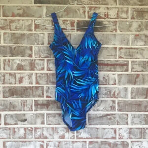 Caribbean Joe Palm Leaf Print One Piece Swim Suit
